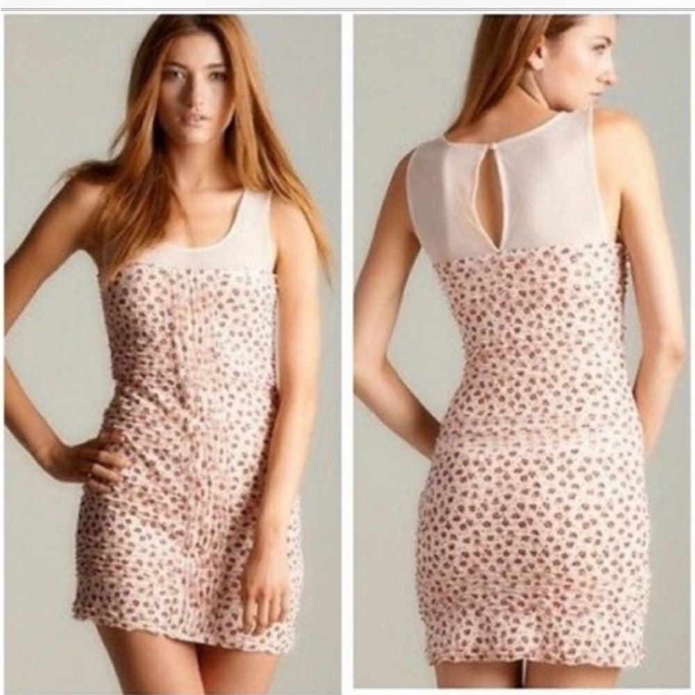 Free People Y2K Size XS Pink Coquette Ditzy Floral Print Ruched Mesh Dress